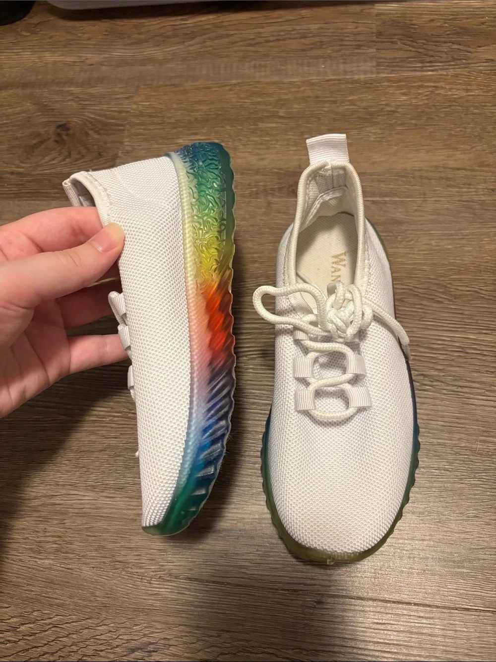 kids white and rainbow sneakers